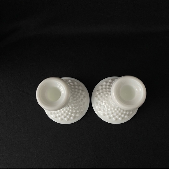 Fenton Hobnail Milk Glass Candle Sticks - pair - 6” High - Vintage - Picture 3 of 5